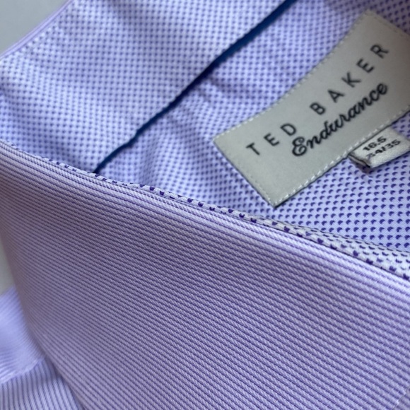 Ted Baker Endurance Button Down Shirt Purple Stripe Suit Summer Blue Neck 16.5 - Picture 3 of 9